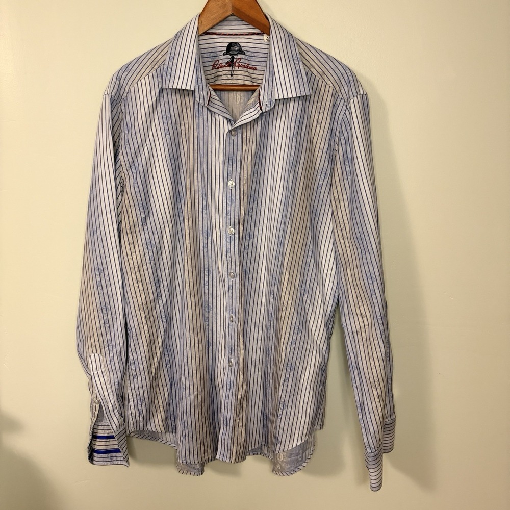 ROBERT GRAHAM Men's Flip Cuff Knowledge Wisdom Truth Button Down Blue Gray XL